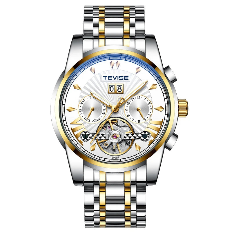 High Grade New Product Luxury Custom logo Stainless Tourbillon Multi Functional Dial Automatic Movement Watch for Man
