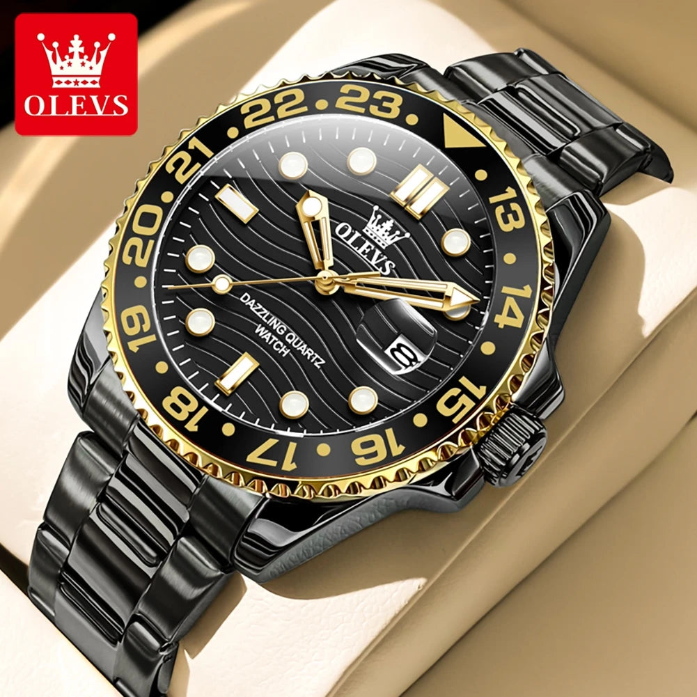 OLEVS Watches Men Diving Series Hot Original Luxury Brand Quartz Watches for Men Steel Strap Waterproof Luminous Man Watch 3610