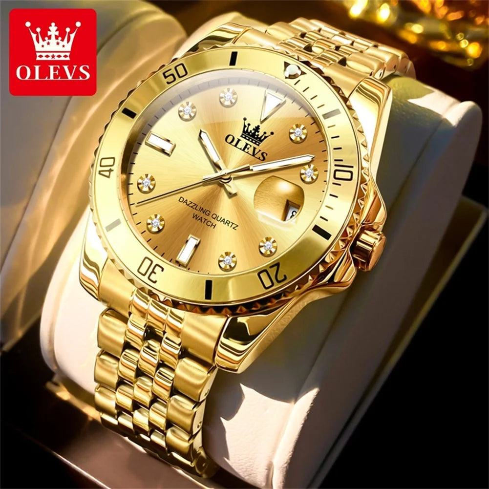 OLEVS 9809 Men Watch Original Brand Waterproof Quartz Watch Stainless Steel Strap Automatic Date Sports Watch Mens Gifts Box