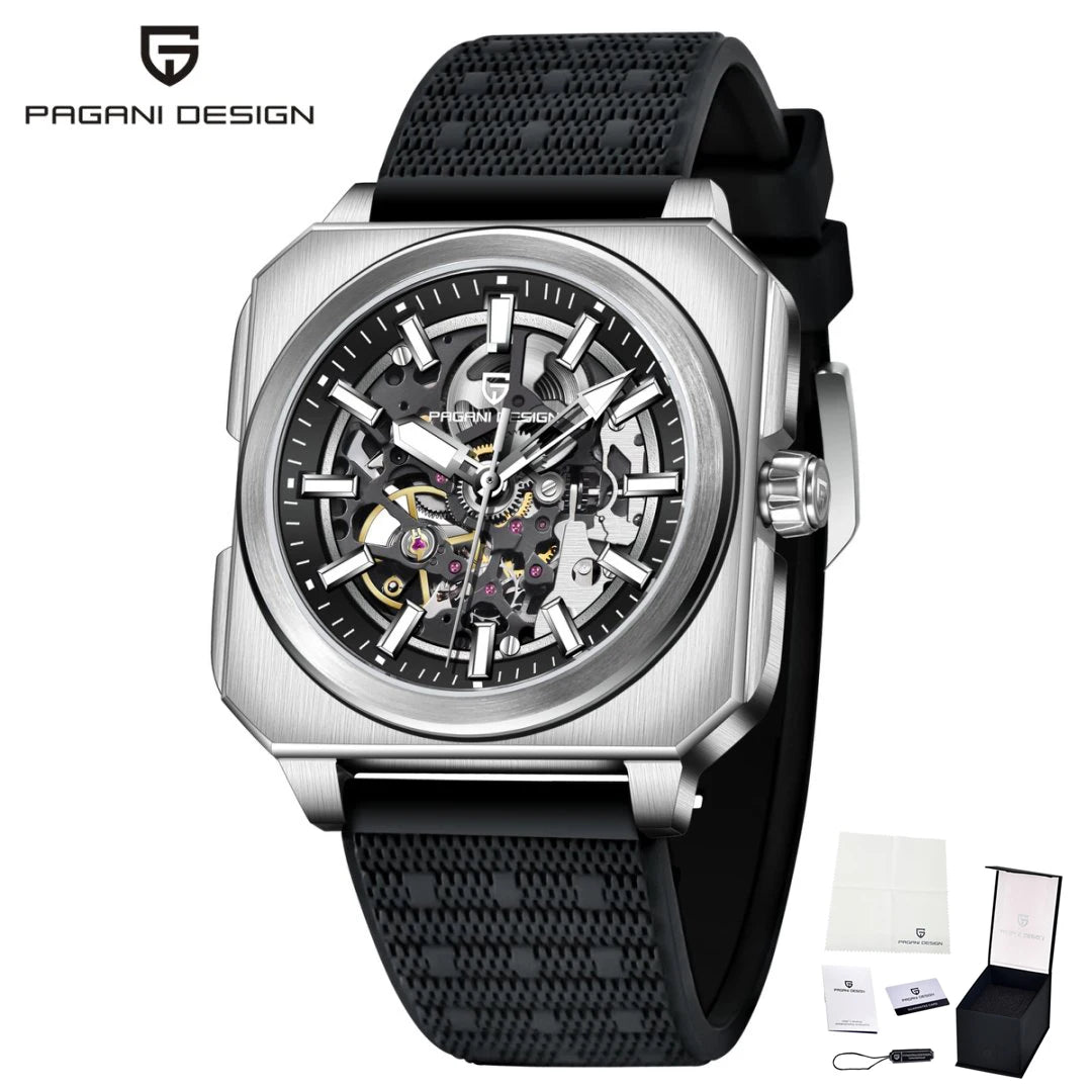 PAGANI DESIGN sports Square Men's Mechanical Automatic Watch Waterproof Retro Leather Outdoor Sports Luminous Gift Men's Watch
