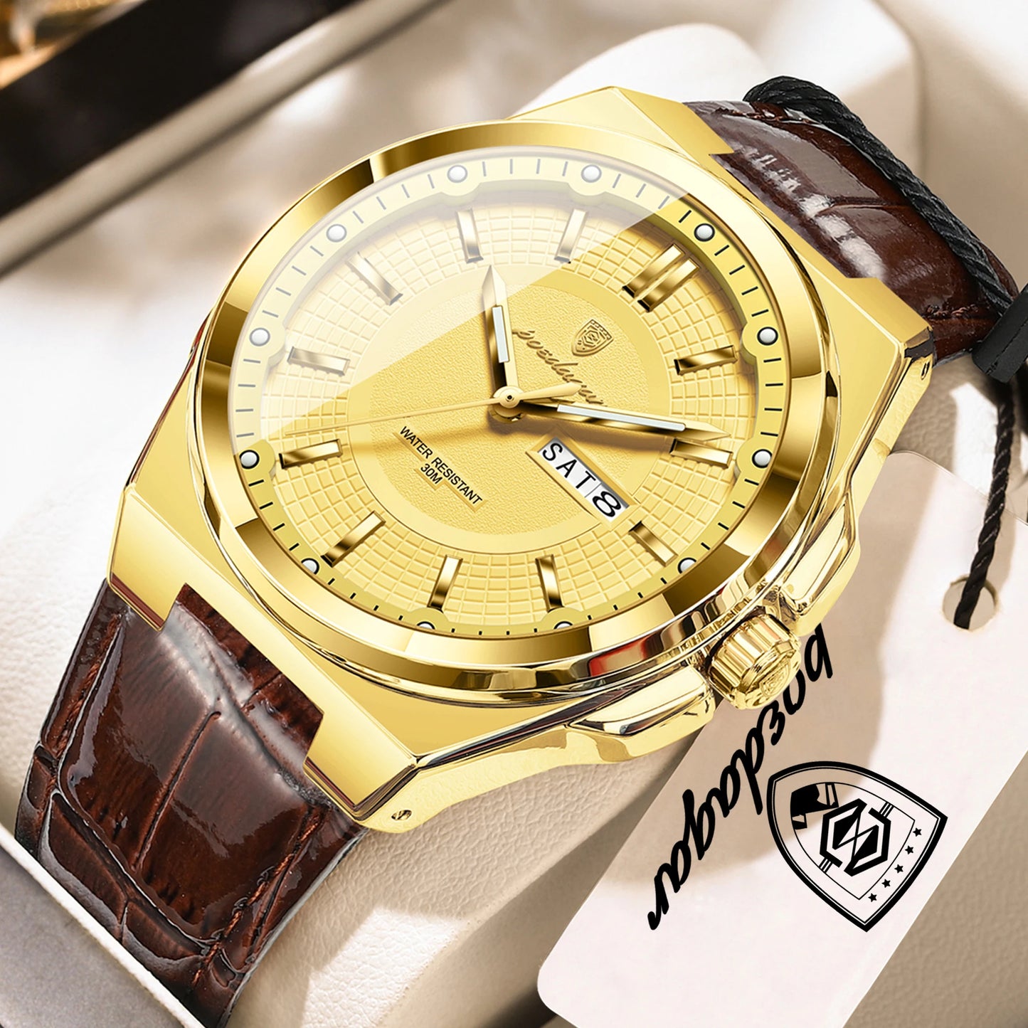 POEDAGAR High Quality Fashion Man Wristwatch Waterproof Luminous Date Week Business Quartz Men's Watches Leather Men Watch Reloj