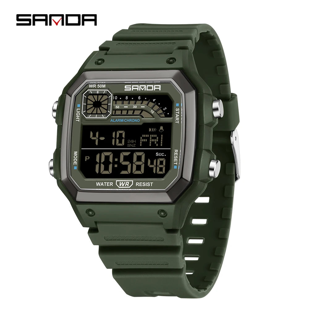 SANDA 6196 Student Electronic Watch Night Light Waterproof Sports Men's Lightweight Square Luxury Classic Electronic Watch