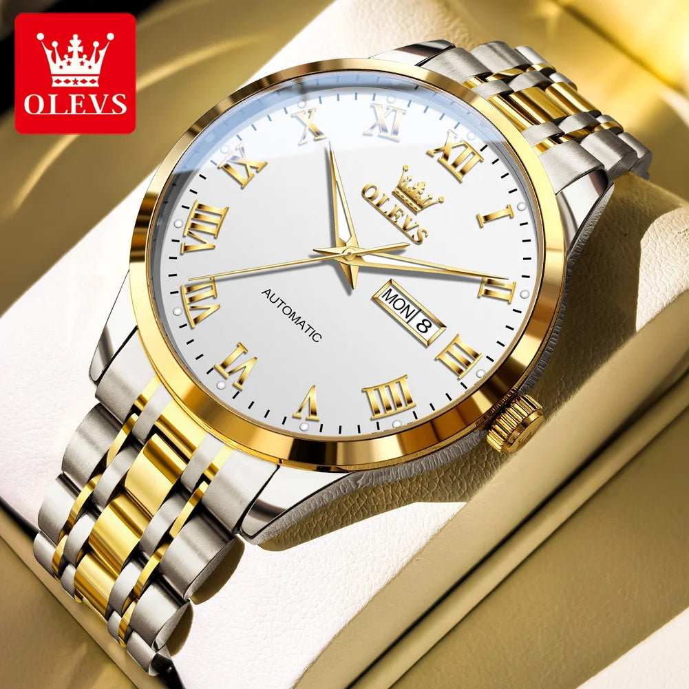 OLEVS 7060 Men's Automatic Watch Stainless steel Strap Waterproof Calendar Mechanical Watch for Men