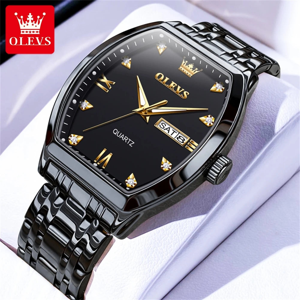 OLEVS 5528 Mens Watch Original Brand Business Quartz Watch Waterproof Luminous Watch For Man Tonneau Dial Reloj Date-Day Watch