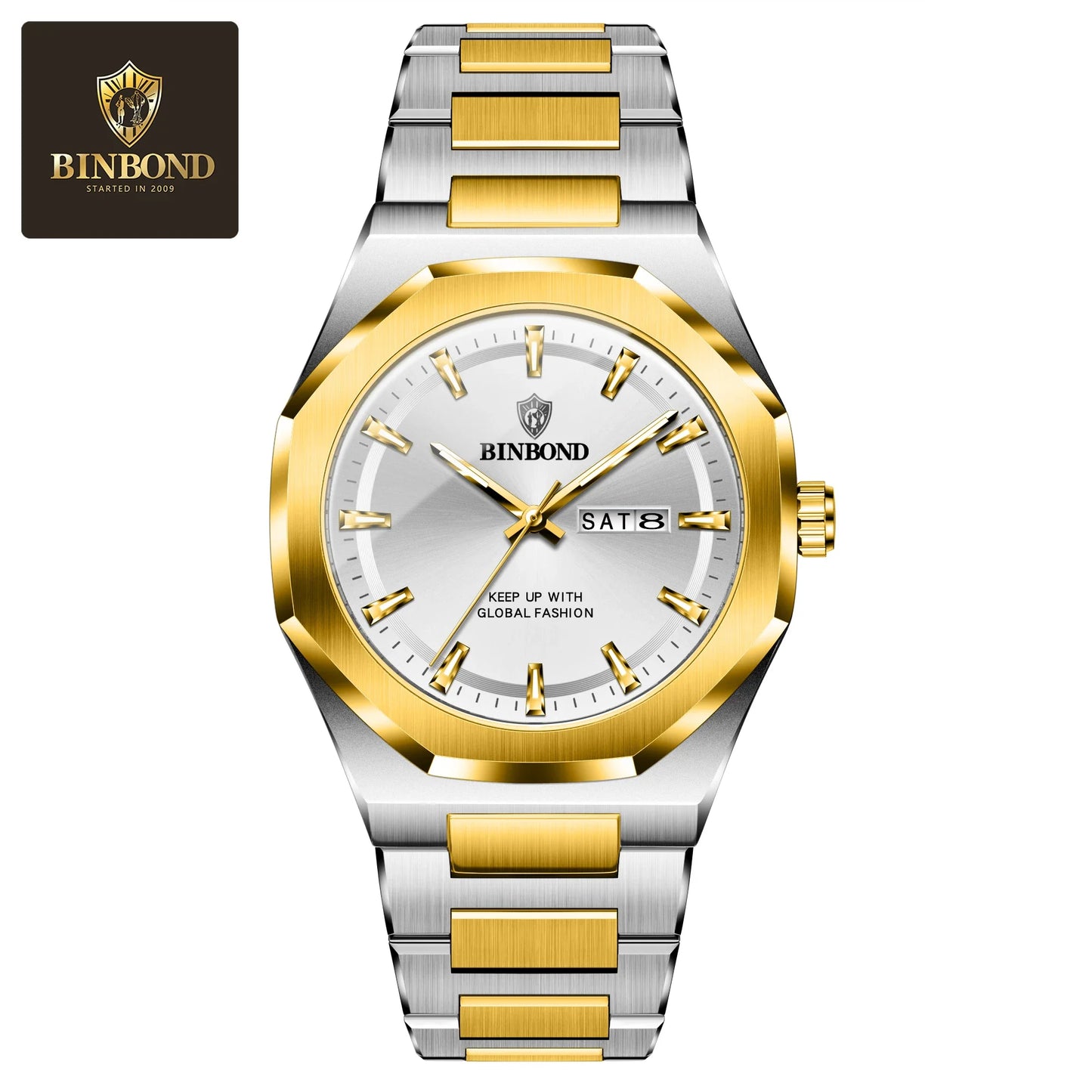 BINBOND Fashionable Men's Quartz Watch Dual Calendar Night Light Waterproof Trend Casual Business Sports Male Quartz Wristwatch