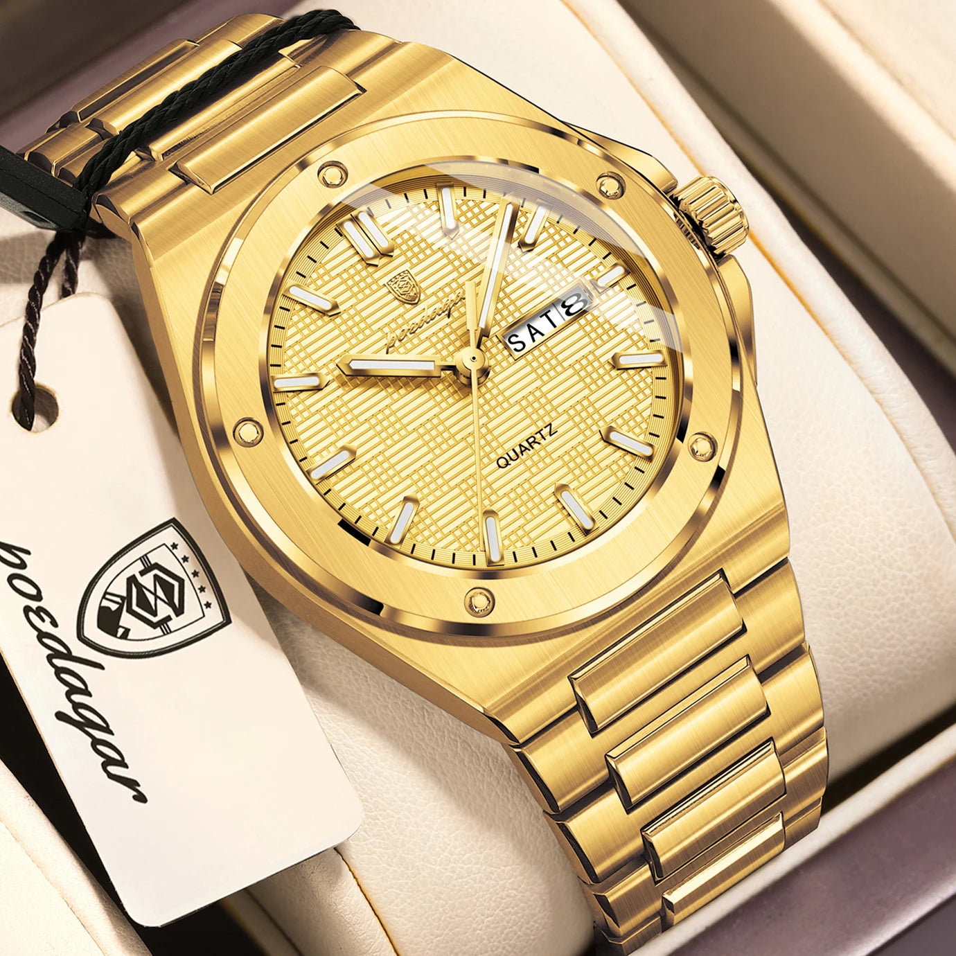 POEDAGAR Original Men Clock Quartz Date Week Luxury Man Wristwatch Waterproof Luminous Stainless Steel Sport Men's Watches Reloj