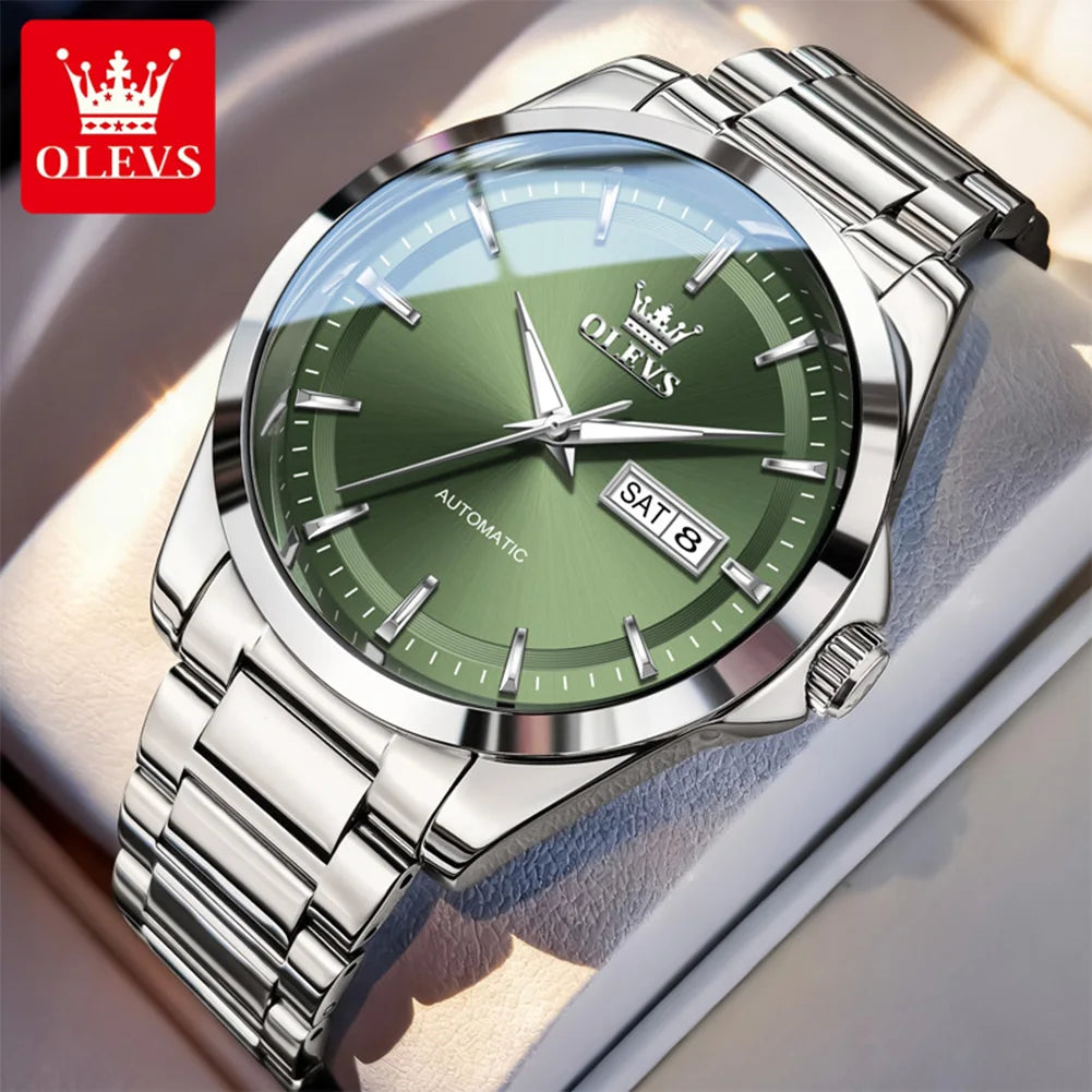OLEVS 7090 Men's Automatic Mechanical Watch High quality Stainless steel Auto Date Waterproof Luminous Man Watch