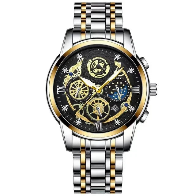 BINBOND B4010 4010 Fashion Casual Quartz Men Watch Stainless Steel Strap Luxury Dial Luminous Waterproof Business Men Wristwatch