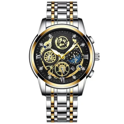BINBOND B4010 4010 Fashion Casual Quartz Men Watch Stainless Steel Strap Luxury Dial Luminous Waterproof Business Men Wristwatch
