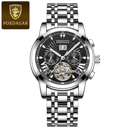 POEDAGAR Automatic Watches 1401 Luxury Mechanical Tourbillon Watch for Men Full Steel Mens Wristwatch Clock Relogio Masculino