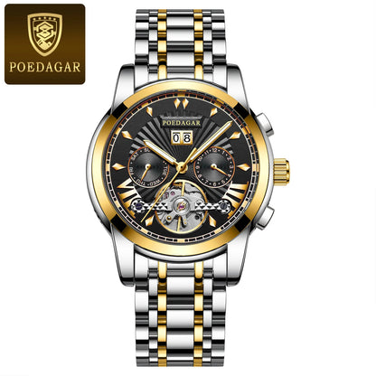POEDAGAR Automatic Watches 1401 Luxury Mechanical Tourbillon Watch for Men Full Steel Mens Wristwatch Clock Relogio Masculino