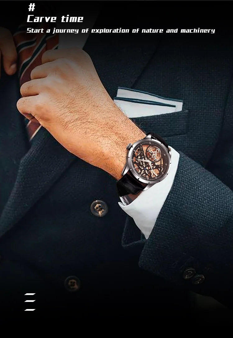 JINLERY Fashion Real Tourbillon Watch Man Luxury Skeleton Watches for Men Wristwatch Male Clock New  Gifts Relogio Masculino2025