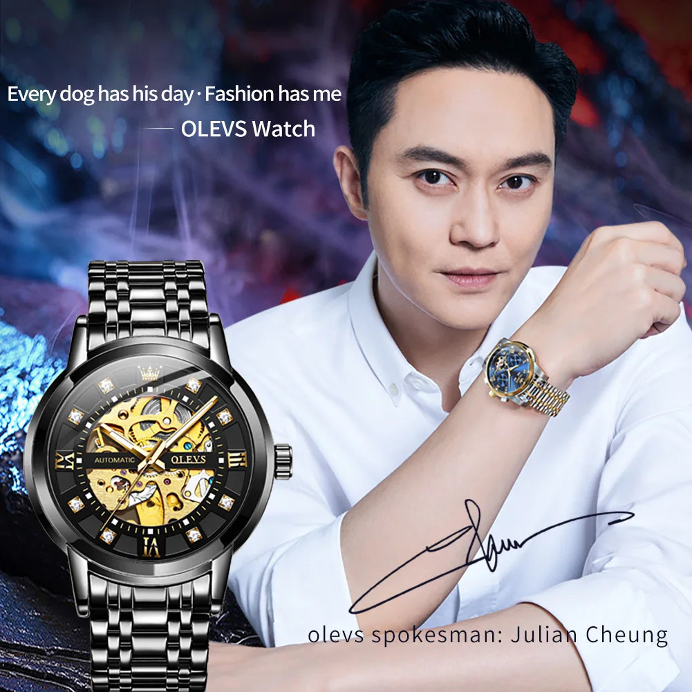 Double Sided Hollow Technology OLEVS 9901 Quartz Men's Watch Men's Business Waterproof Quartz Luxury Brand Couple Watch