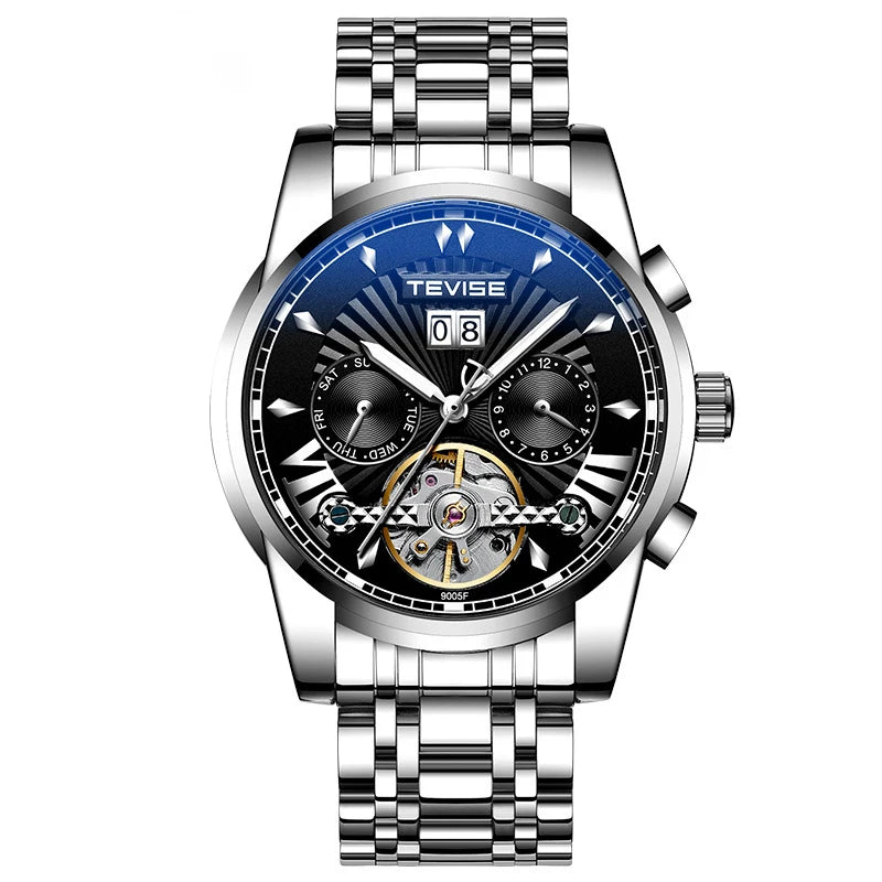 High Grade New Product Luxury Custom logo Stainless Tourbillon Multi Functional Dial Automatic Movement Watch for Man