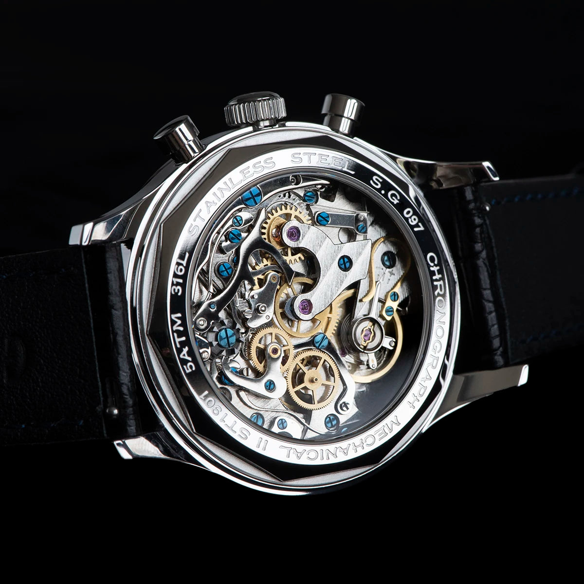 Panda 40 Pilot Chronograph Watch Men Air Force Sapphire Colors ST1901 TIanjin Movement Mechanical Wristwatches Fashion Clock