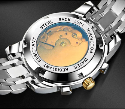 POEDAGAR Automatic Watches 1401 Luxury Mechanical Tourbillon Watch for Men Full Steel Mens Wristwatch Clock Relogio Masculino
