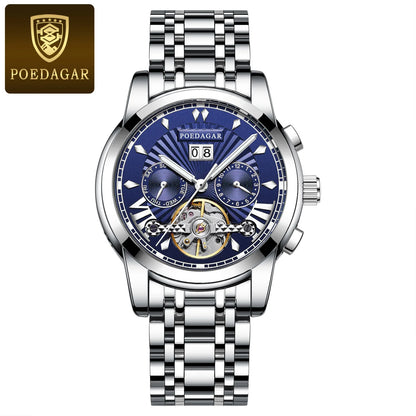 POEDAGAR Automatic Watches 1401 Luxury Mechanical Tourbillon Watch for Men Full Steel Mens Wristwatch Clock Relogio Masculino