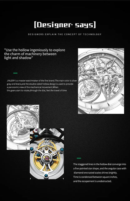 JINLERY Fashion Real Tourbillon Watch Man Luxury Skeleton Watches for Men Wristwatch Male Clock New  Gifts Relogio Masculino2025