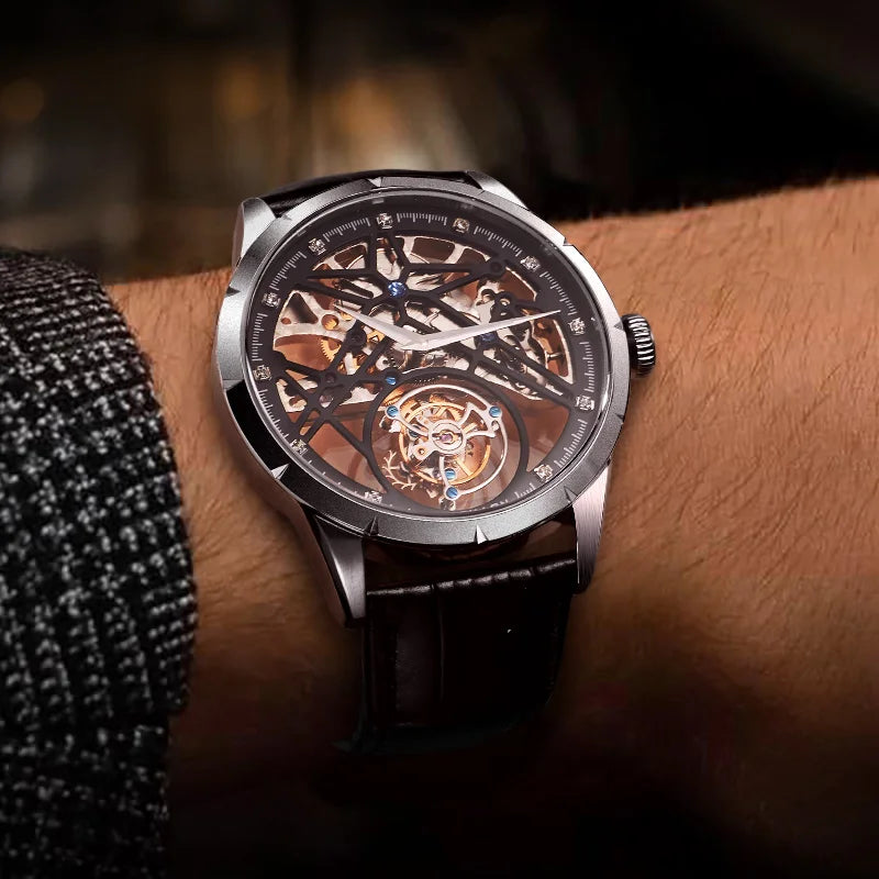 JINLERY Fashion Real Tourbillon Watch Man Luxury Skeleton Watches for Men Wristwatch Male Clock New  Gifts Relogio Masculino2025