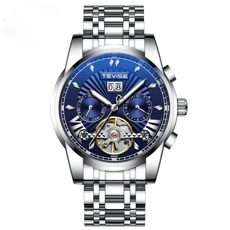 High Grade New Product Luxury Custom logo Stainless Tourbillon Multi Functional Dial Automatic Movement Watch for Man