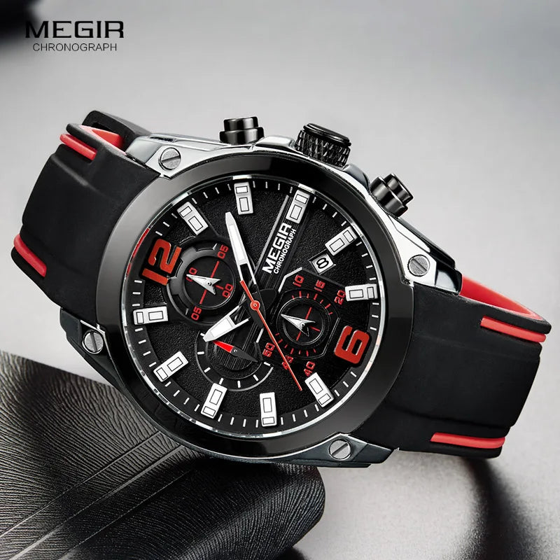 Men's Silicone Sports Army Quartz Wrist Watches Black Luminous Chronograph Stopwatch Clock Man Relojios Masculino 2063GS-BK-1