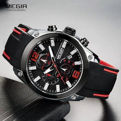 Men's Silicone Sports Army Quartz Wrist Watches Black Luminous Chronograph Stopwatch Clock Man Relojios Masculino 2063GS-BK-1