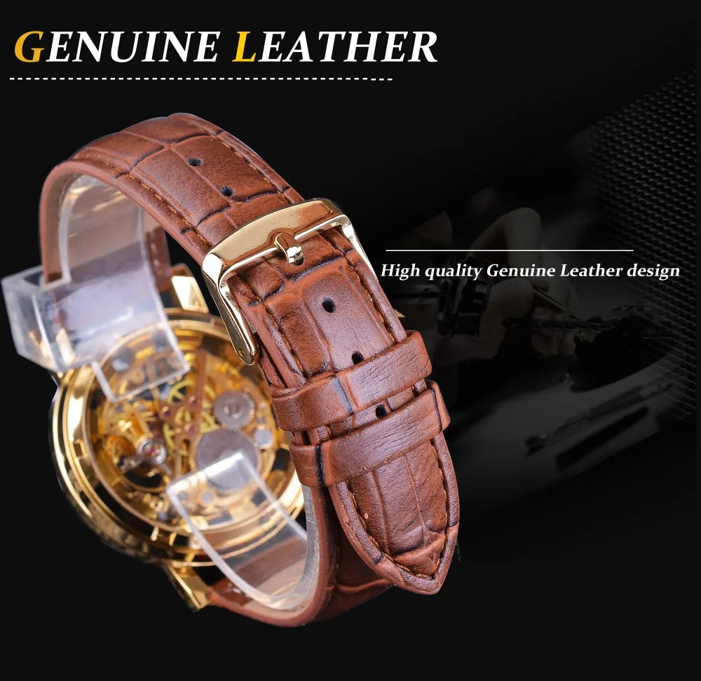 Winner Transparent Fashion Case Luxury Casual Design Leather Strap Mens Watches Top Brand Luxury Mechanical Skeleton Watch