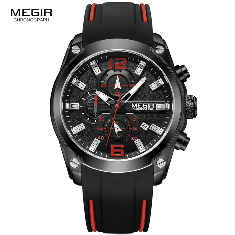 Men's Silicone Sports Army Quartz Wrist Watches Black Luminous Chronograph Stopwatch Clock Man Relojios Masculino 2063GS-BK-1