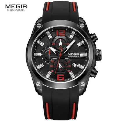 Men's Silicone Sports Army Quartz Wrist Watches Black Luminous Chronograph Stopwatch Clock Man Relojios Masculino 2063GS-BK-1