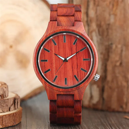 100% Nature Red Sandalwood Full Wooden Bangle Watches Simple Men's Handmade Wood Quartz-watch Bamboo Wrist Watch Reloj de madera