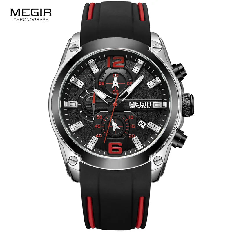 Men's Silicone Sports Army Quartz Wrist Watches Black Luminous Chronograph Stopwatch Clock Man Relojios Masculino 2063GS-BK-1