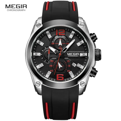 Men's Silicone Sports Army Quartz Wrist Watches Black Luminous Chronograph Stopwatch Clock Man Relojios Masculino 2063GS-BK-1