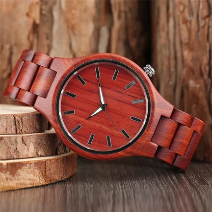 100% Nature Red Sandalwood Full Wooden Bangle Watches Simple Men's Handmade Wood Quartz-watch Bamboo Wrist Watch Reloj de madera