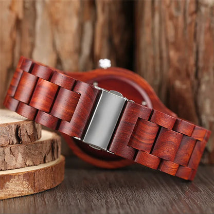100% Nature Red Sandalwood Full Wooden Bangle Watches Simple Men's Handmade Wood Quartz-watch Bamboo Wrist Watch Reloj de madera