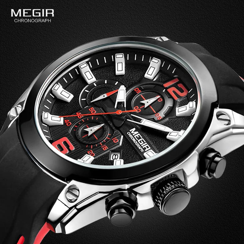 Men's Silicone Sports Army Quartz Wrist Watches Black Luminous Chronograph Stopwatch Clock Man Relojios Masculino 2063GS-BK-1