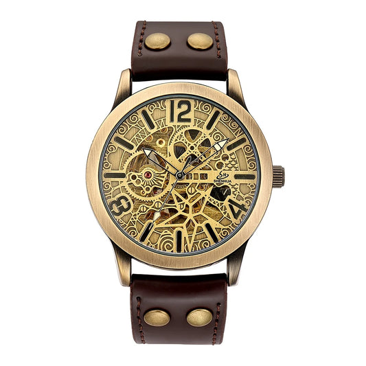 SHENHUA 9289 Men Automatic Mechanical Watch Stainless Steel Leather Strap Luxury Fashion Casual Wristwatches for Montre Relojes