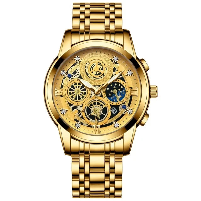 BINBOND B4010 4010 Fashion Casual Quartz Men Watch Stainless Steel Strap Luxury Dial Luminous Waterproof Business Men Wristwatch