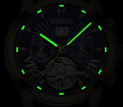 POEDAGAR Automatic Watches 1401 Luxury Mechanical Tourbillon Watch for Men Full Steel Mens Wristwatch Clock Relogio Masculino