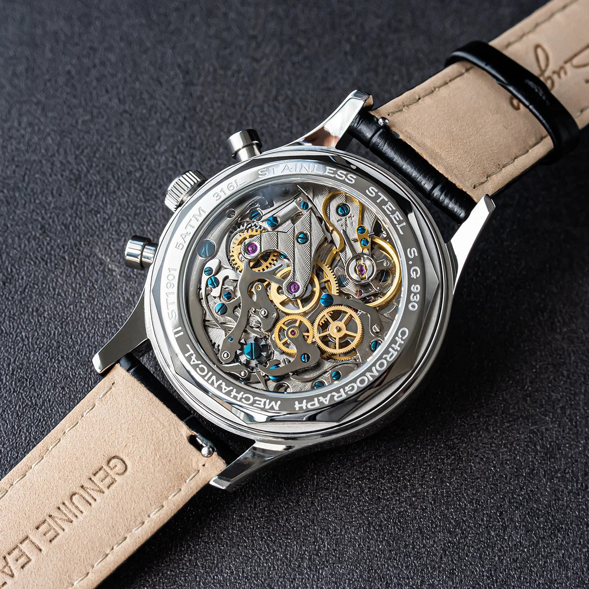 Panda 40 Pilot Chronograph Watch Men Air Force Sapphire Colors ST1901 TIanjin Movement Mechanical Wristwatches Fashion Clock