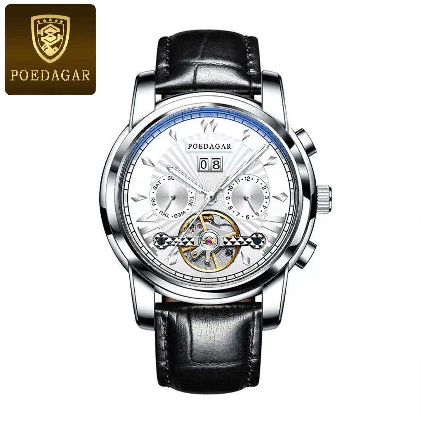 POEDAGAR Automatic Watches 1401 Luxury Mechanical Tourbillon Watch for Men Full Steel Mens Wristwatch Clock Relogio Masculino
