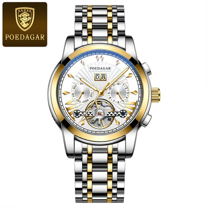 POEDAGAR Automatic Watches 1401 Luxury Mechanical Tourbillon Watch for Men Full Steel Mens Wristwatch Clock Relogio Masculino