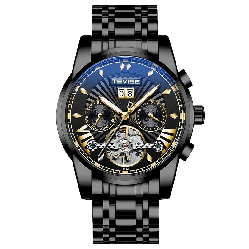 High Grade New Product Luxury Custom logo Stainless Tourbillon Multi Functional Dial Automatic Movement Watch for Man