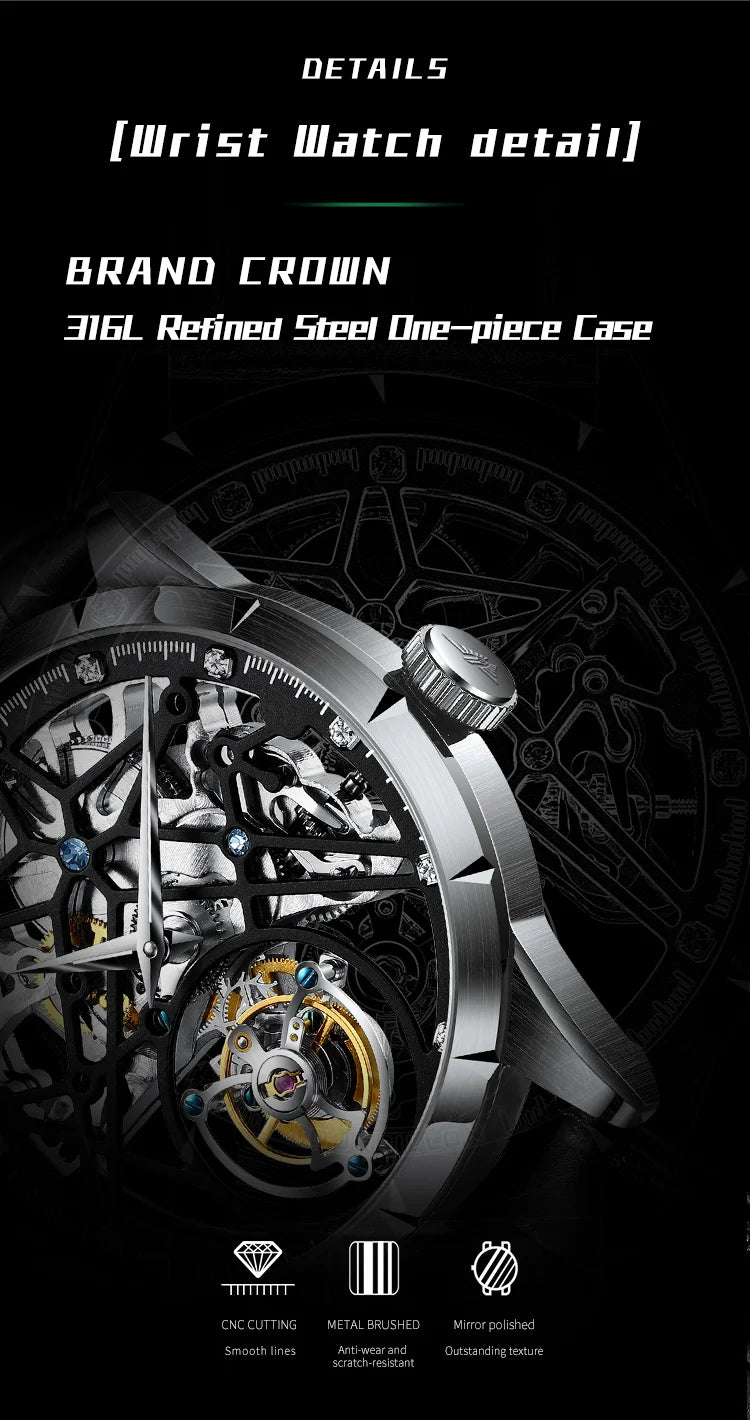 JINLERY Fashion Real Tourbillon Watch Man Luxury Skeleton Watches for Men Wristwatch Male Clock New  Gifts Relogio Masculino2025