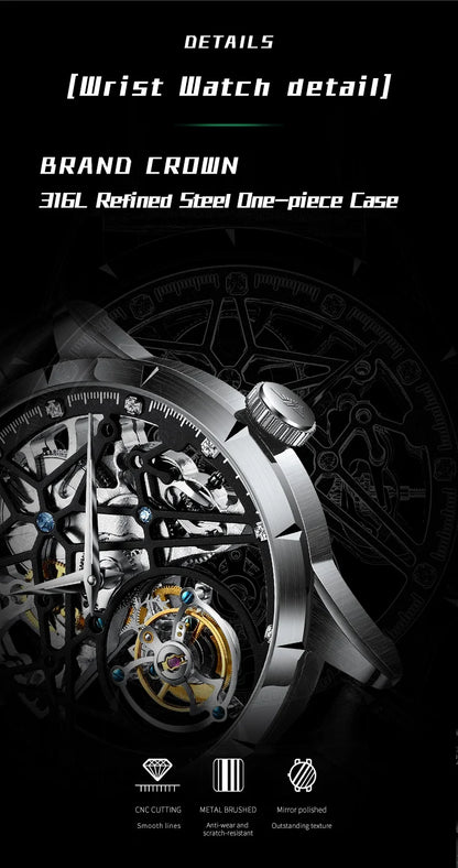 JINLERY Fashion Real Tourbillon Watch Man Luxury Skeleton Watches for Men Wristwatch Male Clock New  Gifts Relogio Masculino2025