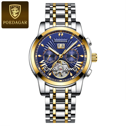 POEDAGAR Automatic Watches 1401 Luxury Mechanical Tourbillon Watch for Men Full Steel Mens Wristwatch Clock Relogio Masculino