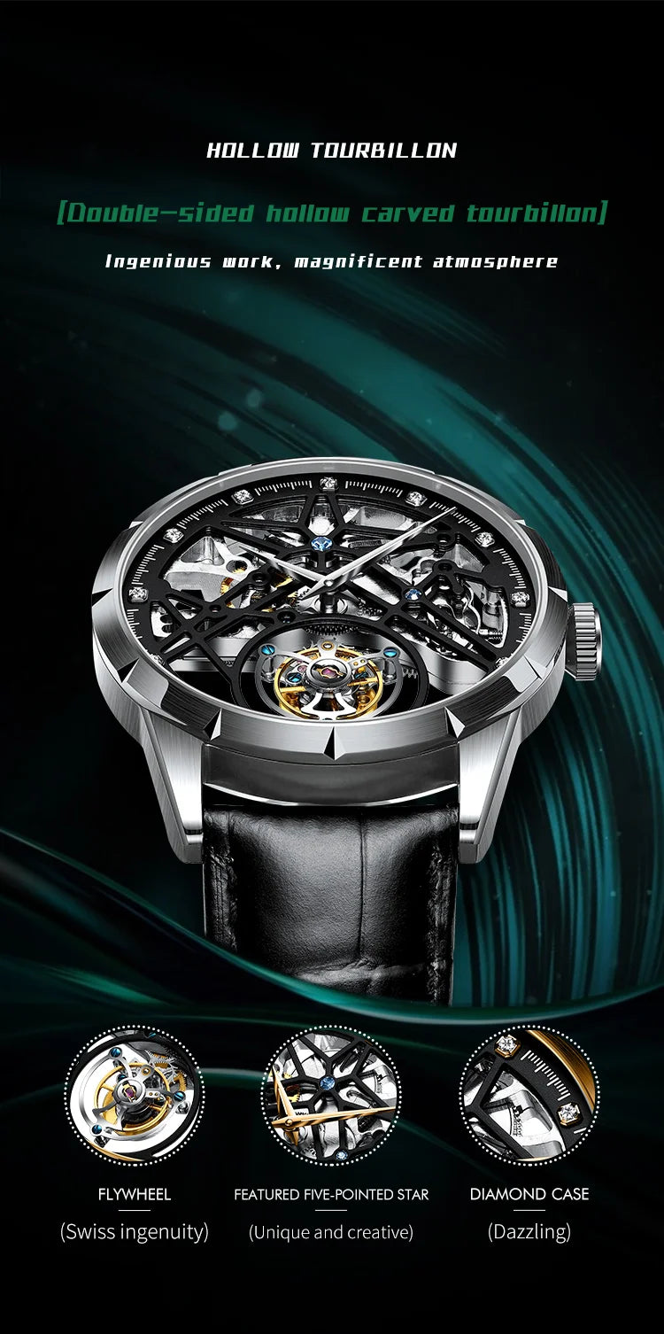 JINLERY Fashion Real Tourbillon Watch Man Luxury Skeleton Watches for Men Wristwatch Male Clock New  Gifts Relogio Masculino2025