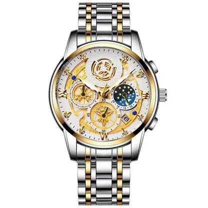 BINBOND B4010 4010 Fashion Casual Quartz Men Watch Stainless Steel Strap Luxury Dial Luminous Waterproof Business Men Wristwatch