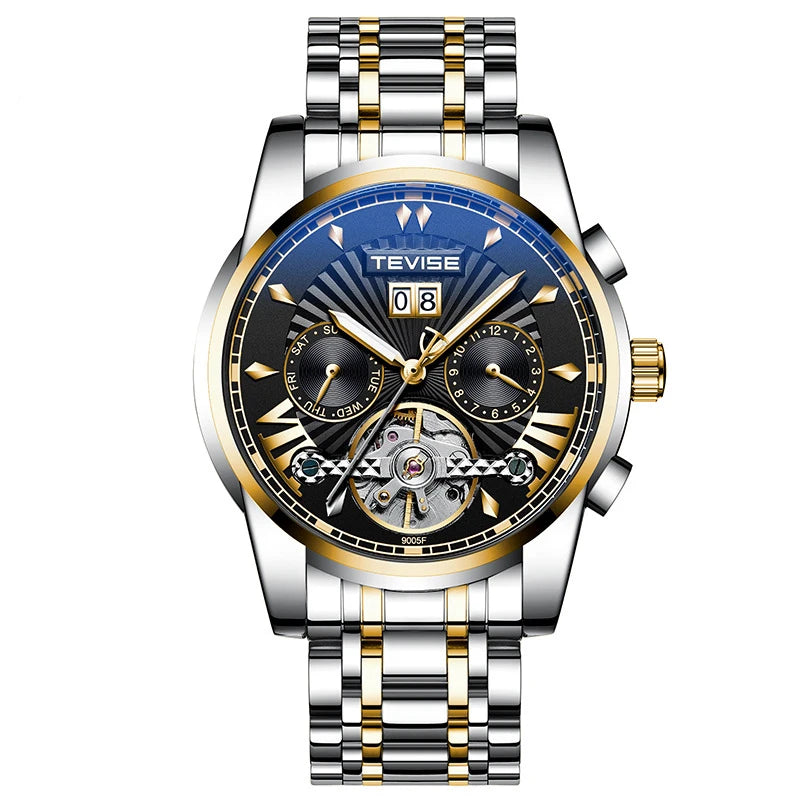 High Grade New Product Luxury Custom logo Stainless Tourbillon Multi Functional Dial Automatic Movement Watch for Man