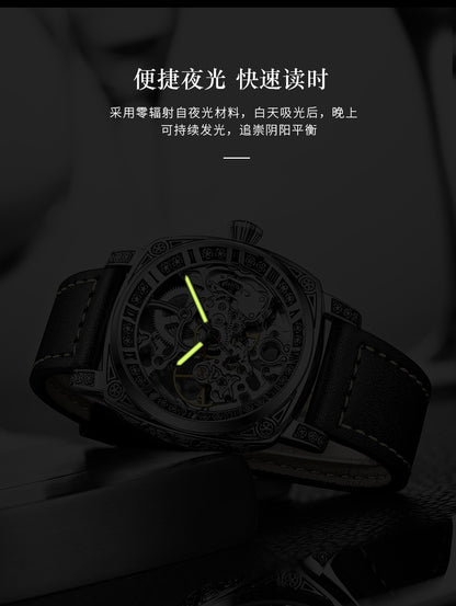 2025 New Watch Two-Way Movement Casual Men's Belt Watch Stainless Steel Fully Automatic Mechanical Watch Dropshipping