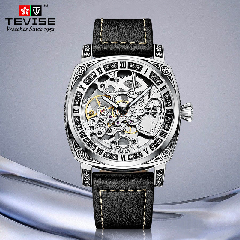 2025 New Watch Two-Way Movement Casual Men's Belt Watch Stainless Steel Fully Automatic Mechanical Watch Dropshipping